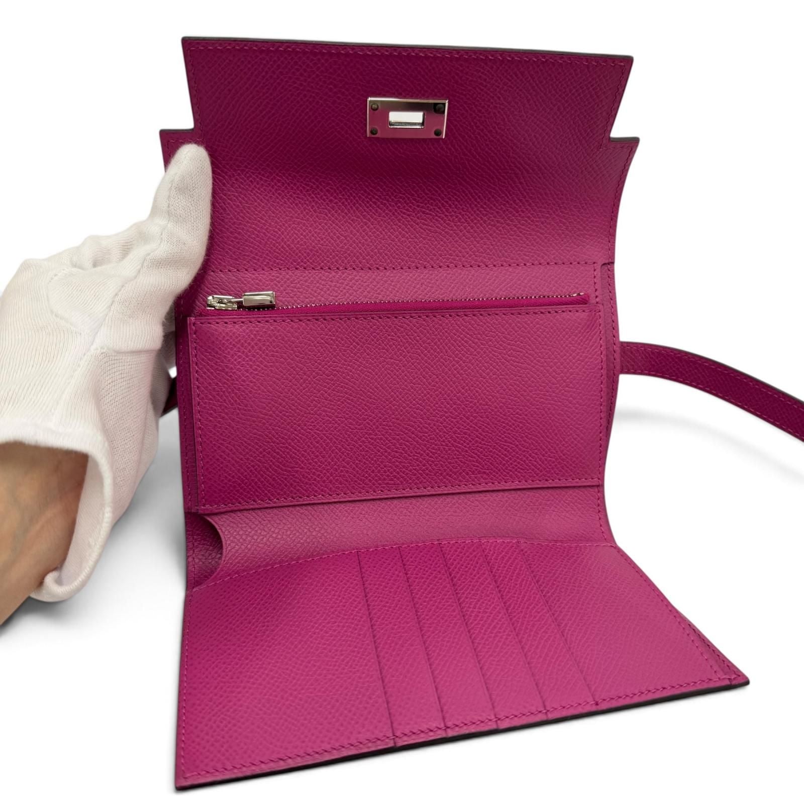 Hermes Kelly Wallet Veau Epsom Rose Purple Silver Compact — view 6