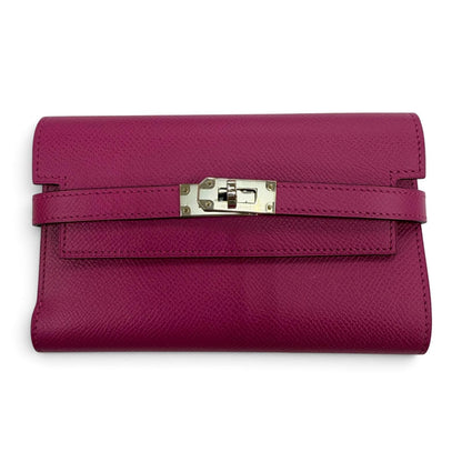 Hermes Kelly Wallet Veau Epsom Rose Purple Silver Compact