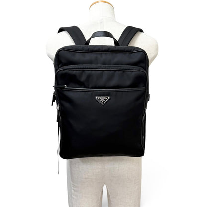 Prada Triangle Logo Re-Nylon Saffiano Leather Backpack with Day Pack Black — view 3