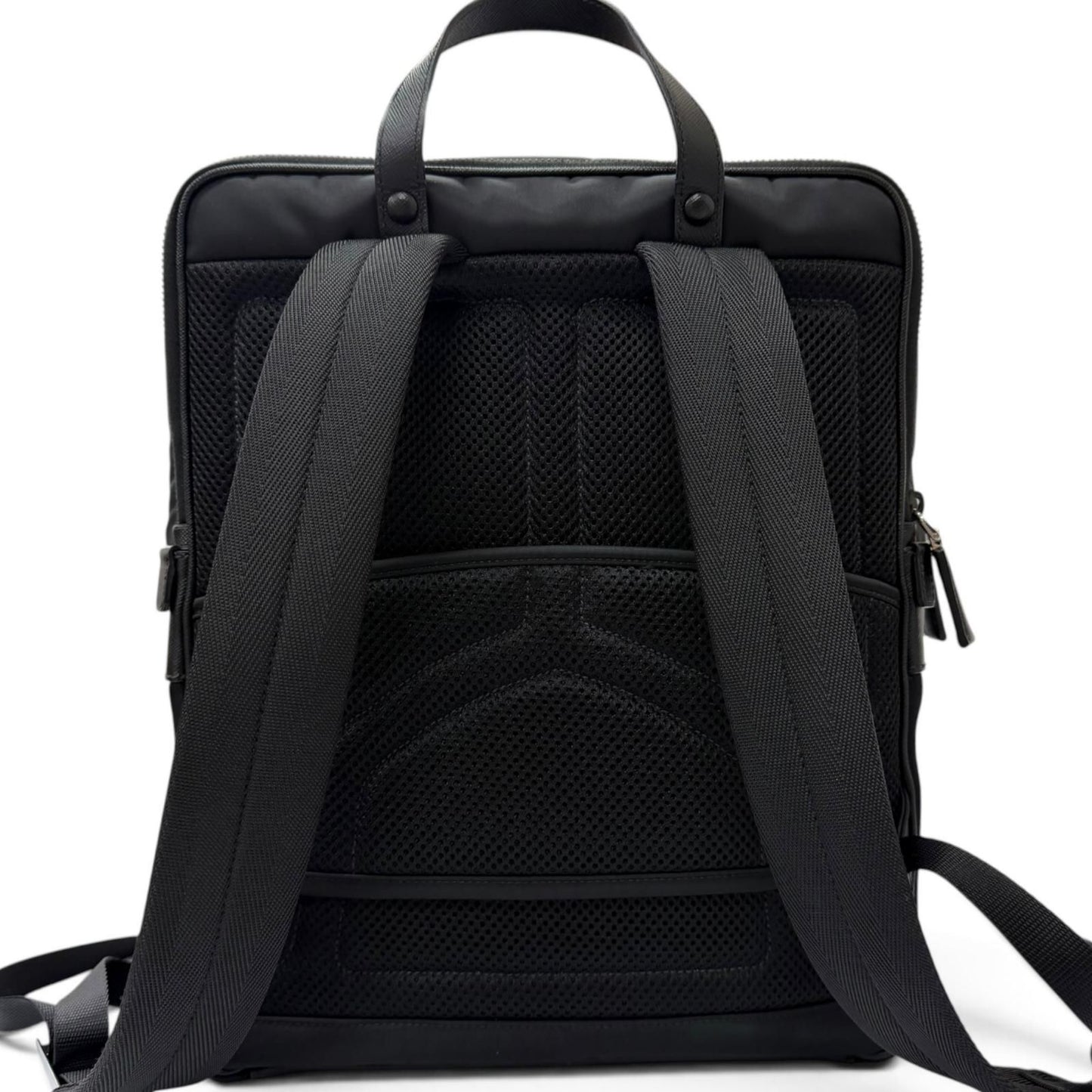 Prada Triangle Logo Re-Nylon Saffiano Leather Backpack with Day Pack Black — view 4