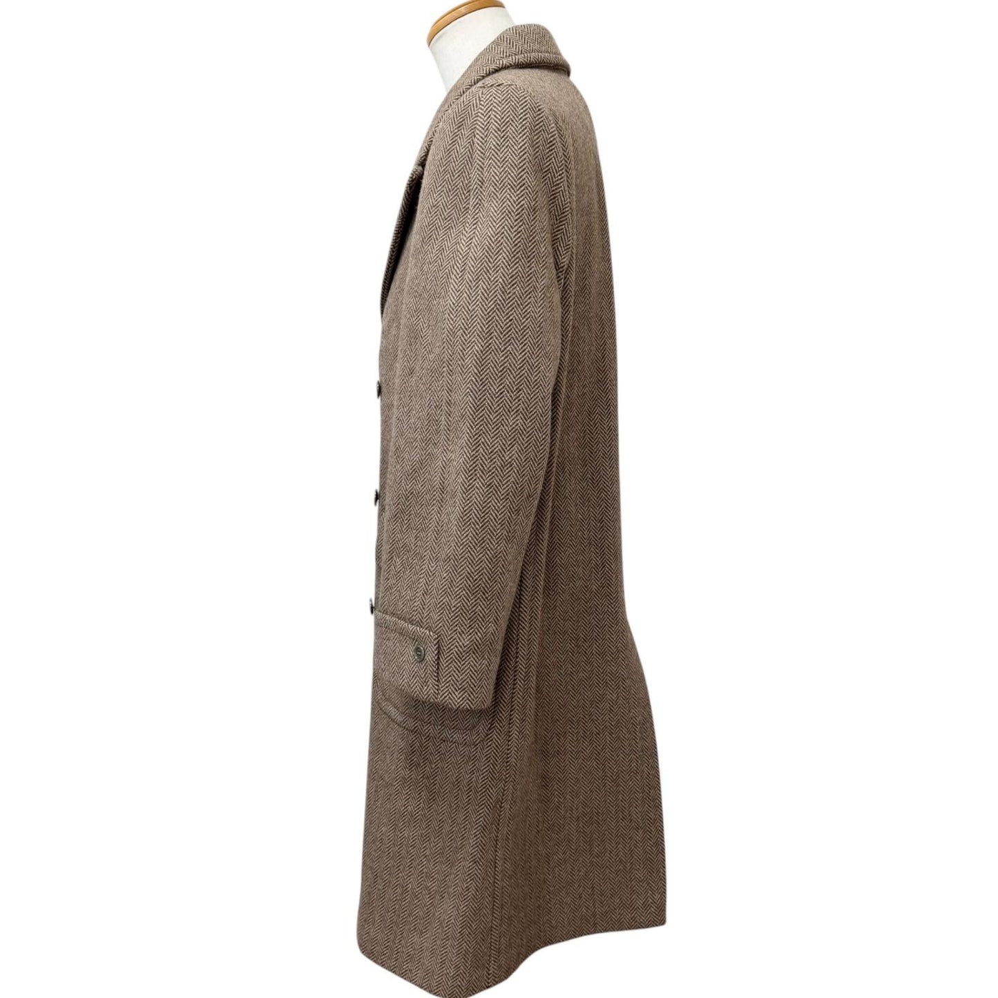 Gucci Wool Herringbone Pattern Double B Ted Chesterfield Long Coat Brown 46 — view 3