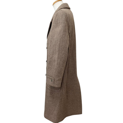 Gucci Wool Herringbone Pattern Double B Ted Chesterfield Long Coat Brown 46 — view 3