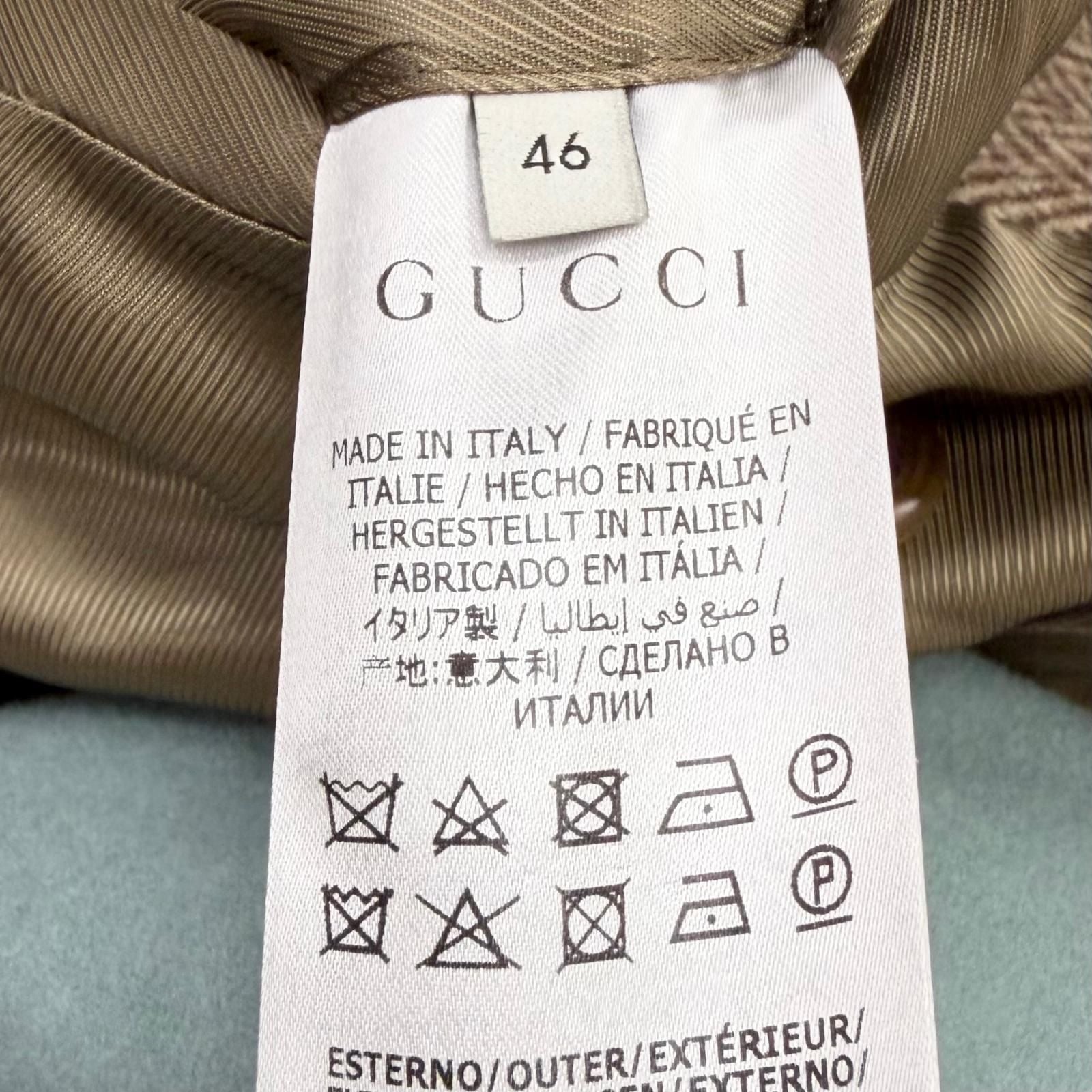Gucci Wool Herringbone Pattern Double B Ted Chesterfield Long Coat Brown 46 — view 8