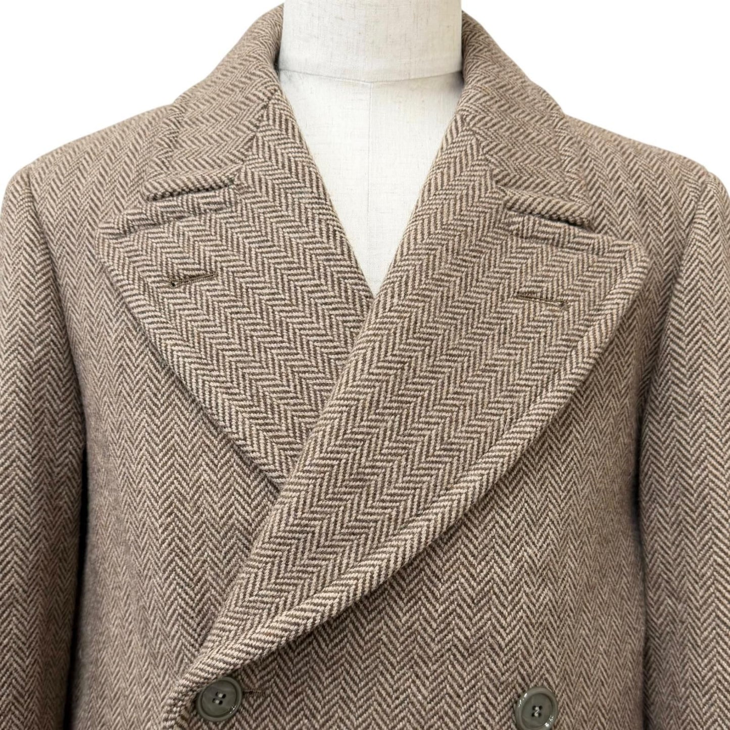 Gucci Wool Herringbone Pattern Double B Ted Chesterfield Long Coat Brown 46 — view 2