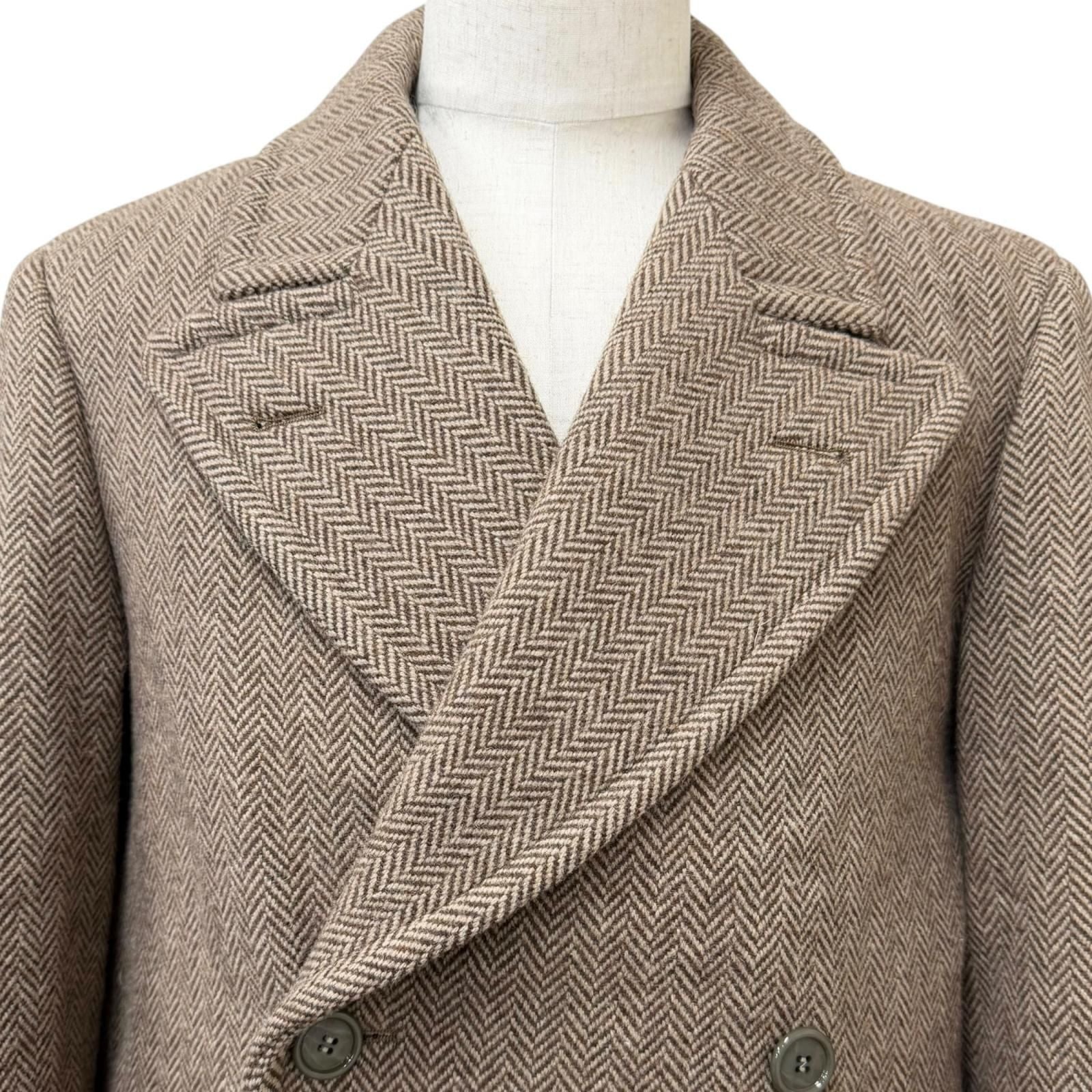Gucci Wool Herringbone Pattern Double B Ted Chesterfield Long Coat Brown 46 — view 2