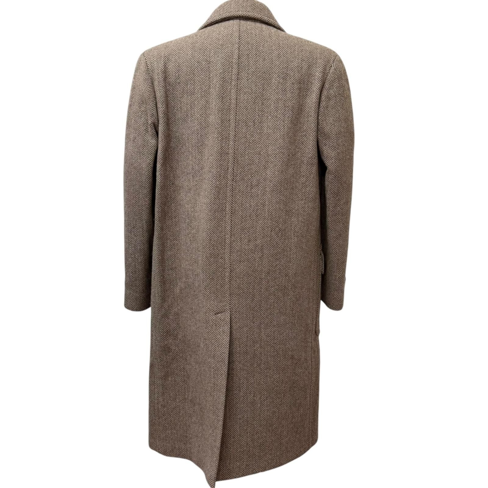 Gucci Wool Herringbone Pattern Double B Ted Chesterfield Long Coat Brown 46 — view 4