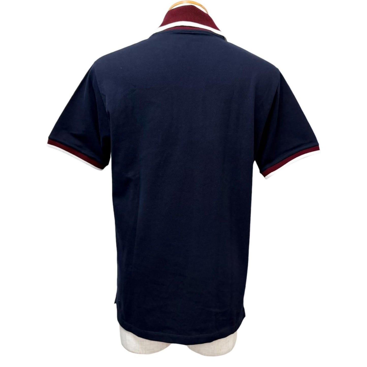 Gucci Logo Embro Cotton Pike Short Sleeve Polo Shirt Top Navy Bordeaux XS — view 4
