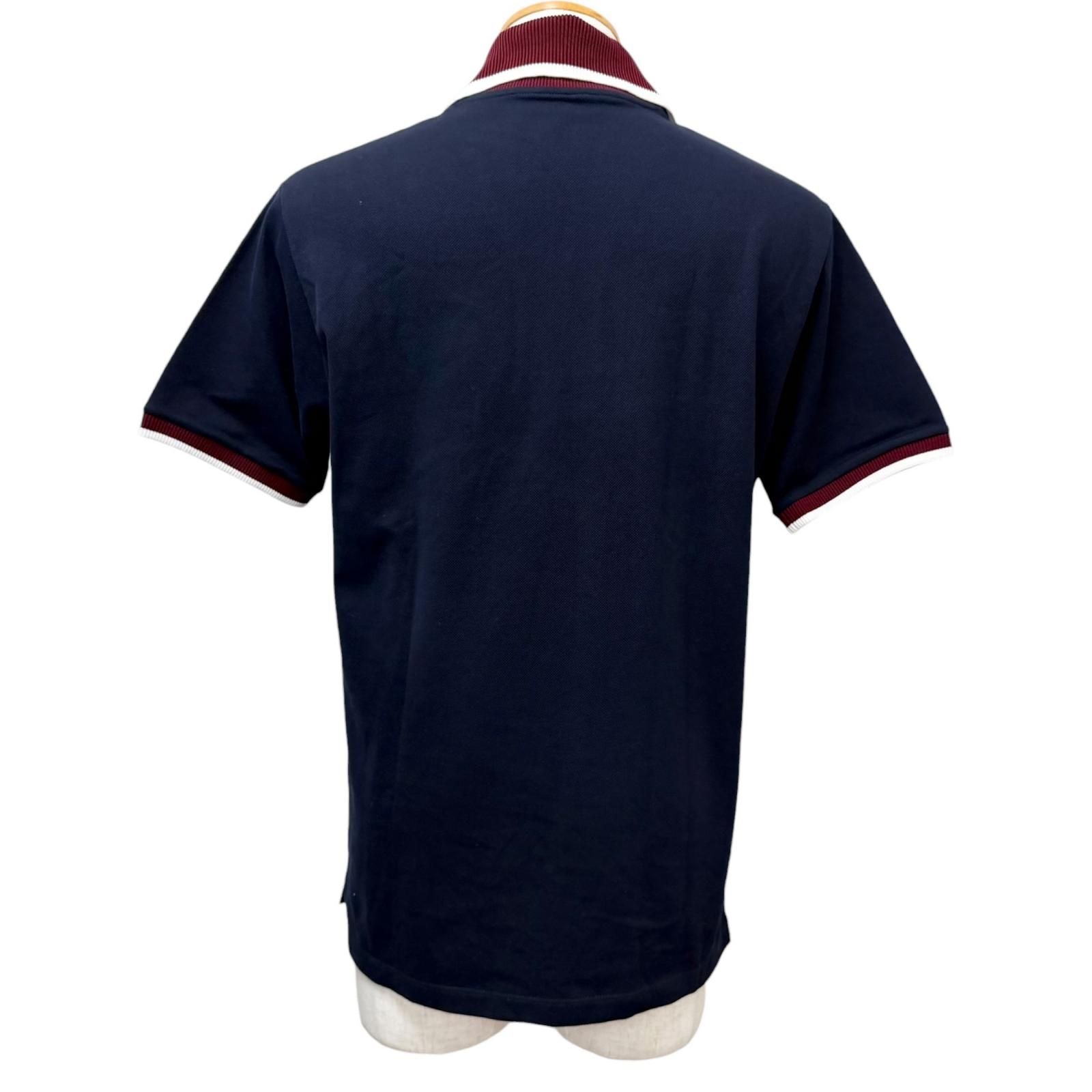 Gucci Logo Embro Cotton Pike Short Sleeve Polo Shirt Top Navy Bordeaux XS — view 4