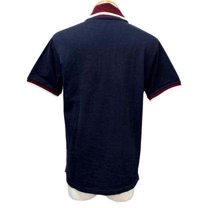 Gucci Logo Embro Cotton Pike Short Sleeve Polo Shirt Top Navy Bordeaux XS — view 4