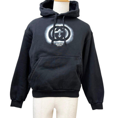 Gucci Interlocking Logo Print Sweatshirt Hoodie Black XS