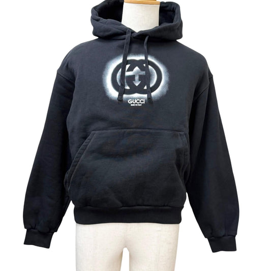Gucci Interlocking Logo Print Sweatshirt Hoodie Black XS