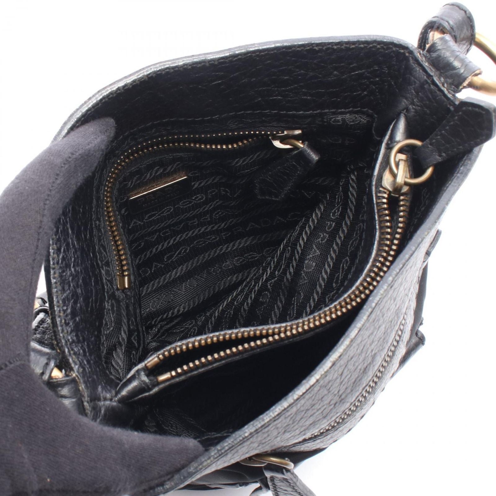 Prada Triangle Logo Black Nylon Leather Shoulder — view 3