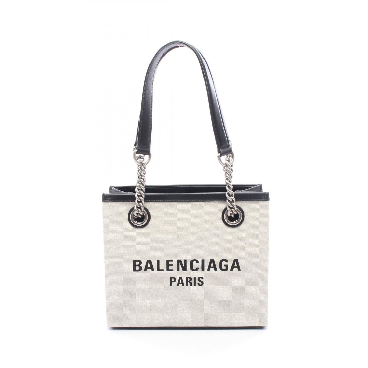 Balenciaga Tote Duty Small White Black Canvas Leather