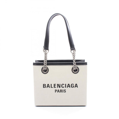Balenciaga Tote Duty Small White Black Canvas Leather