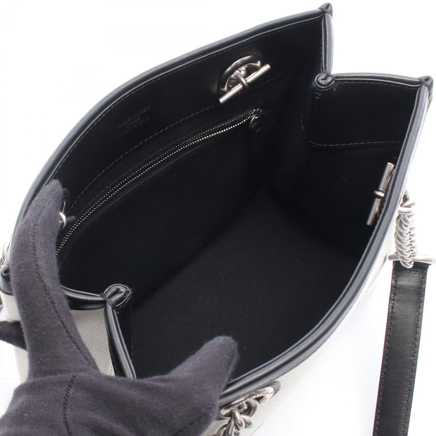 Balenciaga Tote Duty Small White Black Canvas Leather — view 3