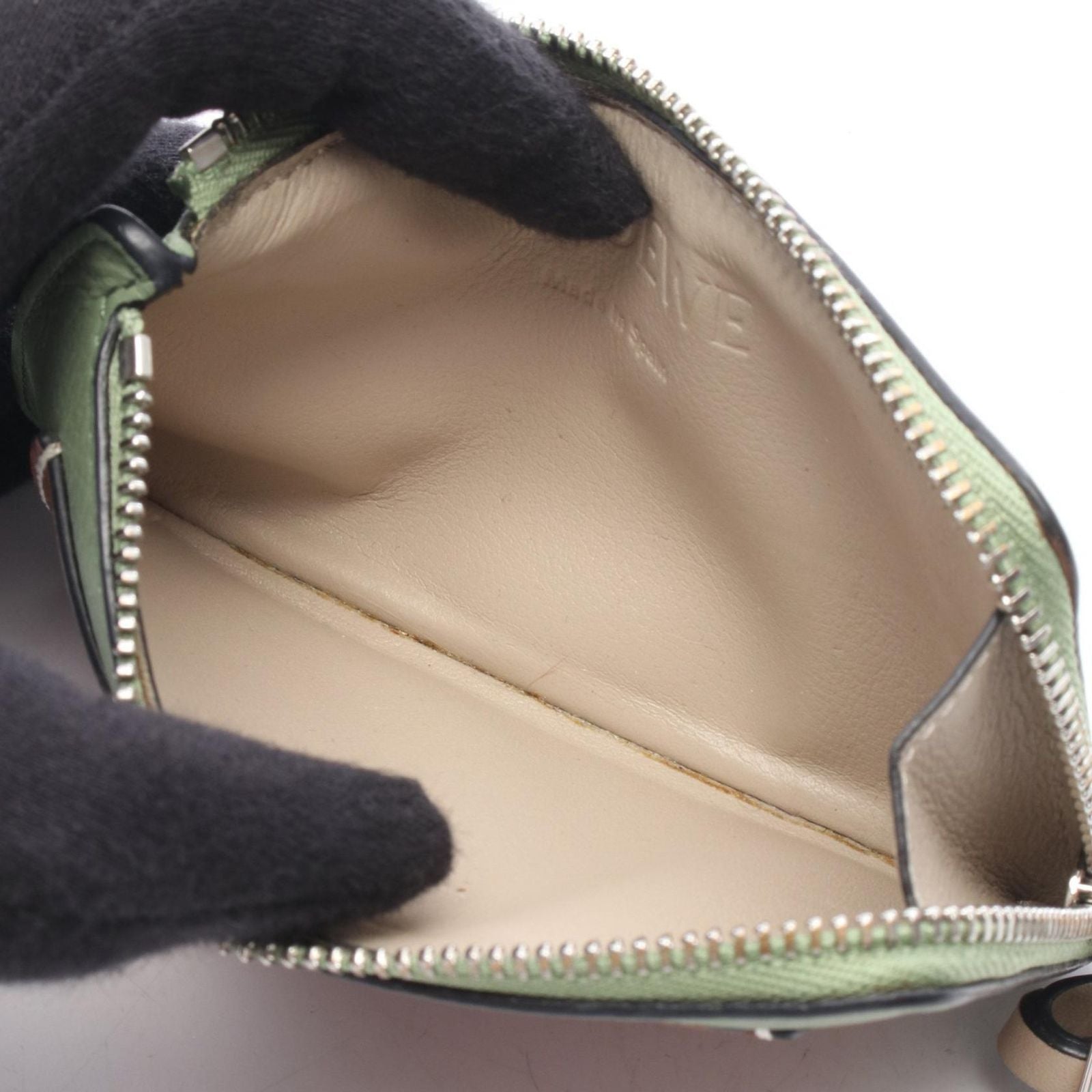 Loewe Coin Case Card Holder Green Brown Leather — view 3