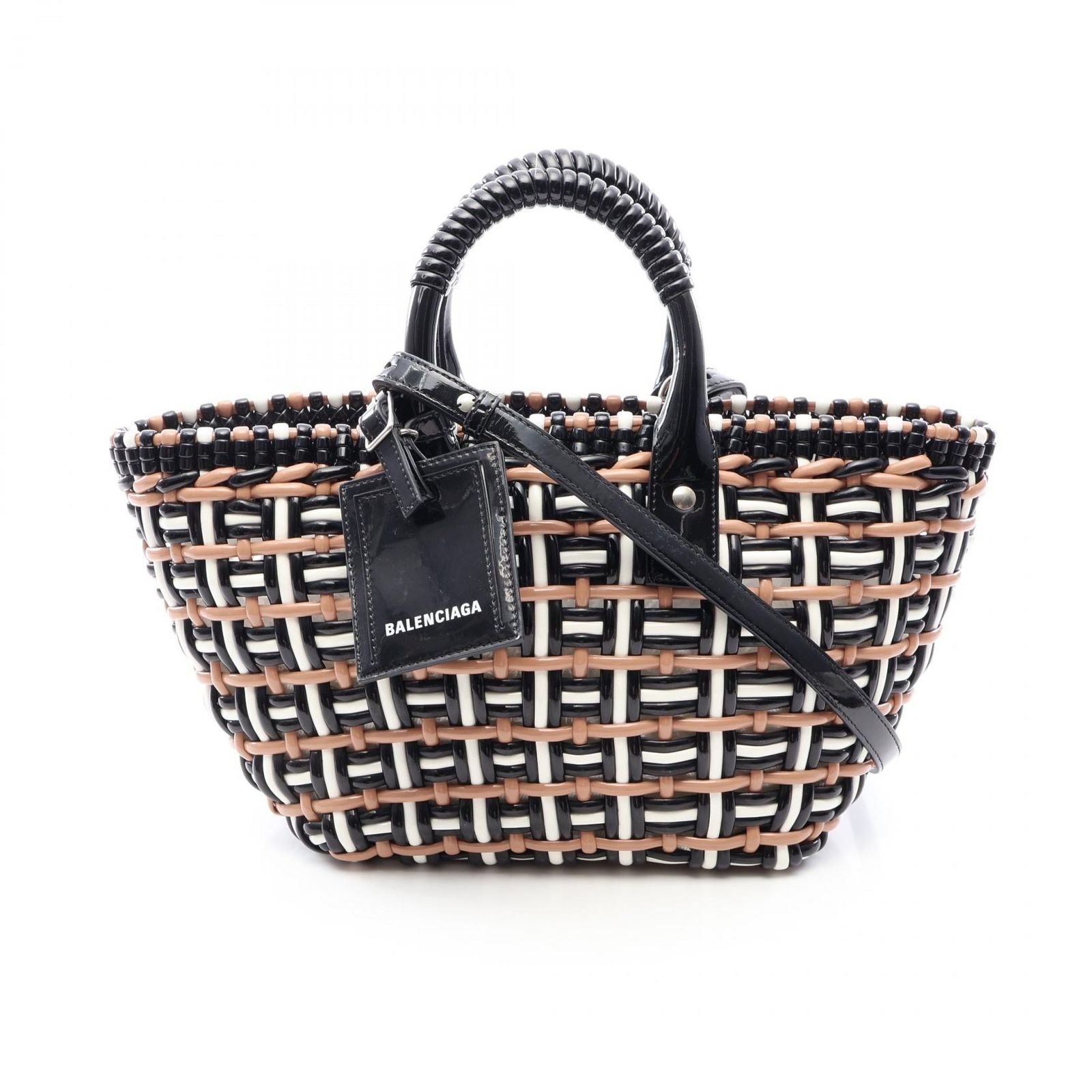 Balenciaga Tote Bistro XS Basket 2-Way Black Brown White Enamel