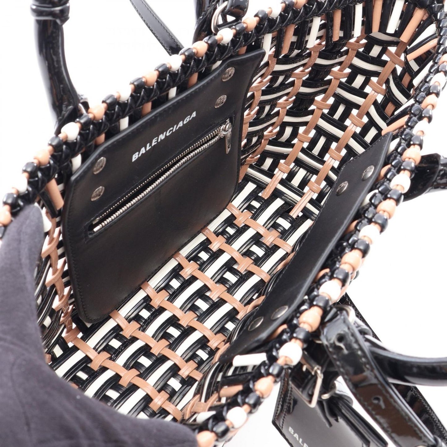 Balenciaga Tote Bistro XS Basket 2-Way Black Brown White Enamel — view 3
