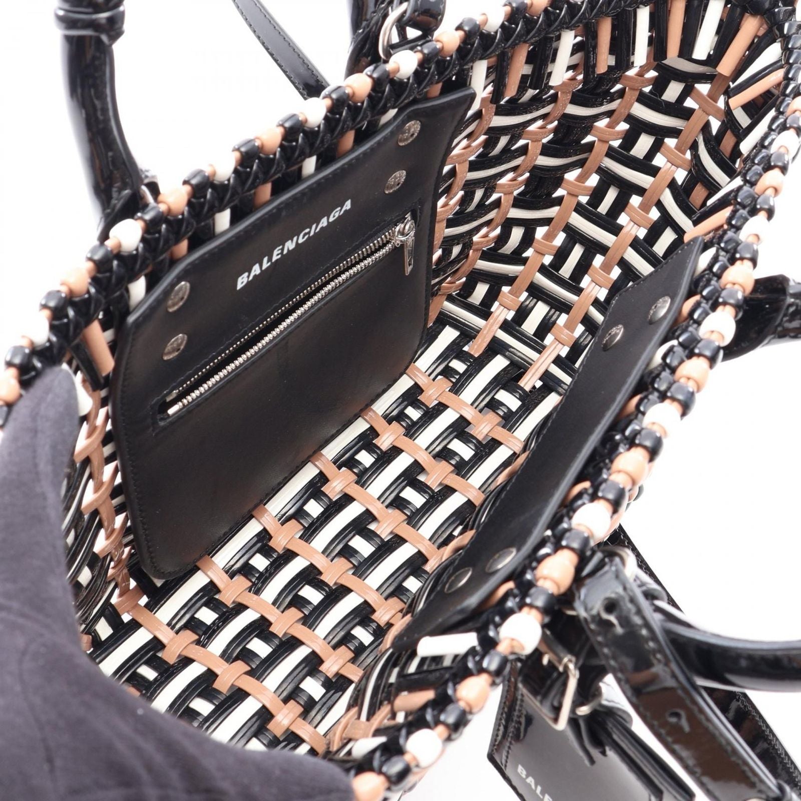 Balenciaga Tote Bistro XS Basket 2-Way Black Brown White Enamel — view 3
