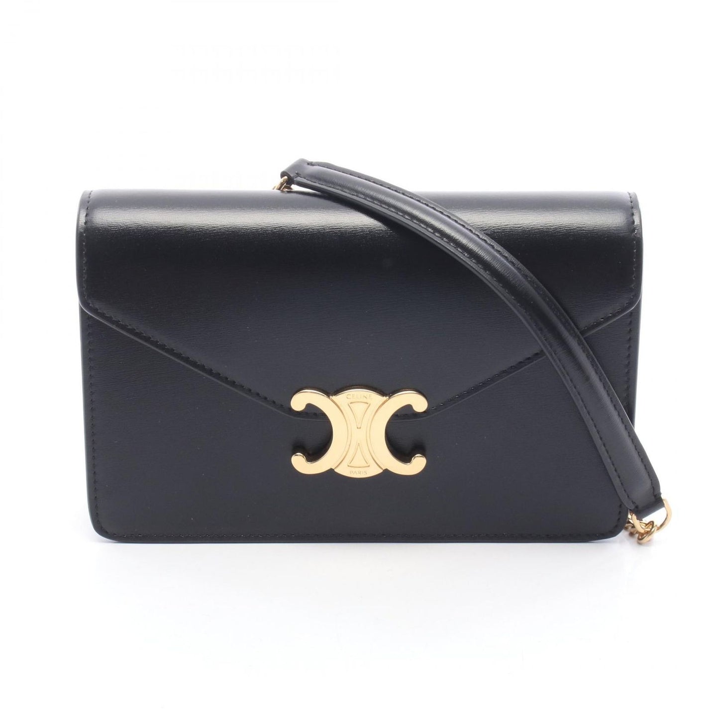 Celine Shoulder Bag Margo Triomphe Black Leather Chain Wallet