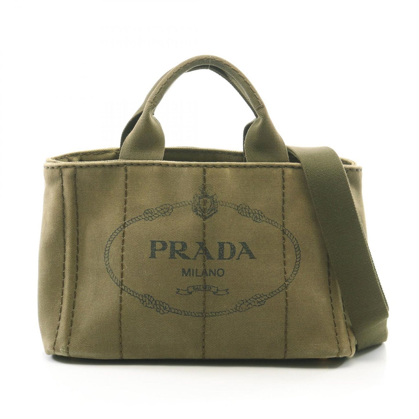 Prada Tote Canapa 2-Way Khaki Black Canvas Mini