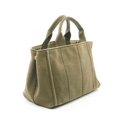 Prada Tote Canapa 2-Way Khaki Black Canvas Mini — view 2