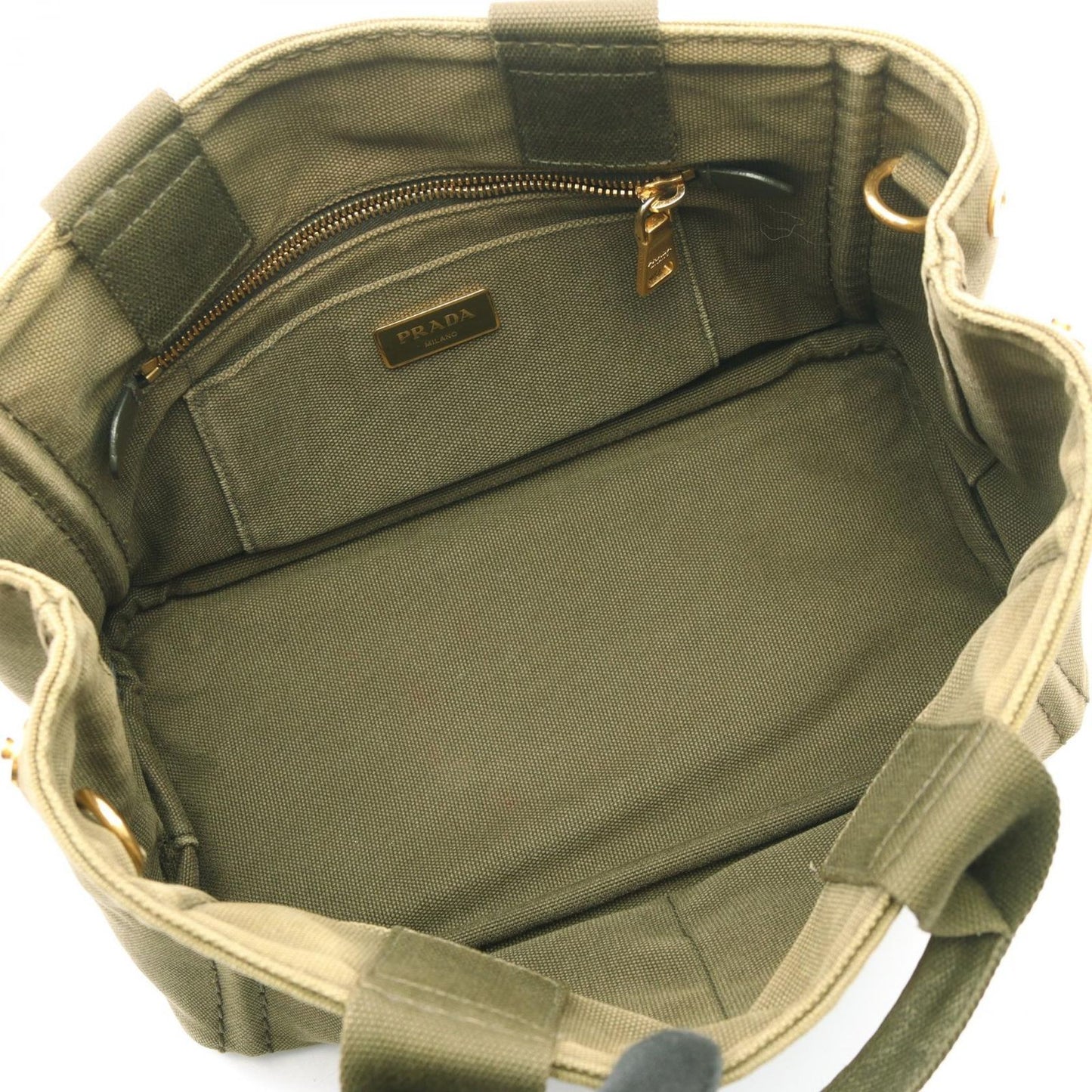 Prada Tote Canapa 2-Way Khaki Black Canvas Mini — view 3