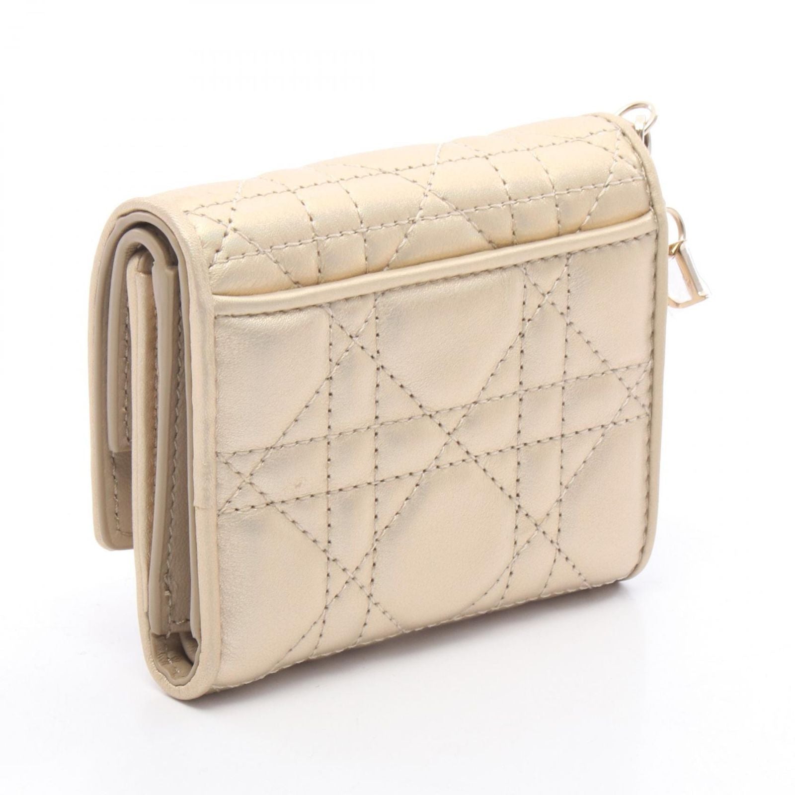 Dior Trifold Wallet Lady Dior Cannage Gold Lambskin — view 2