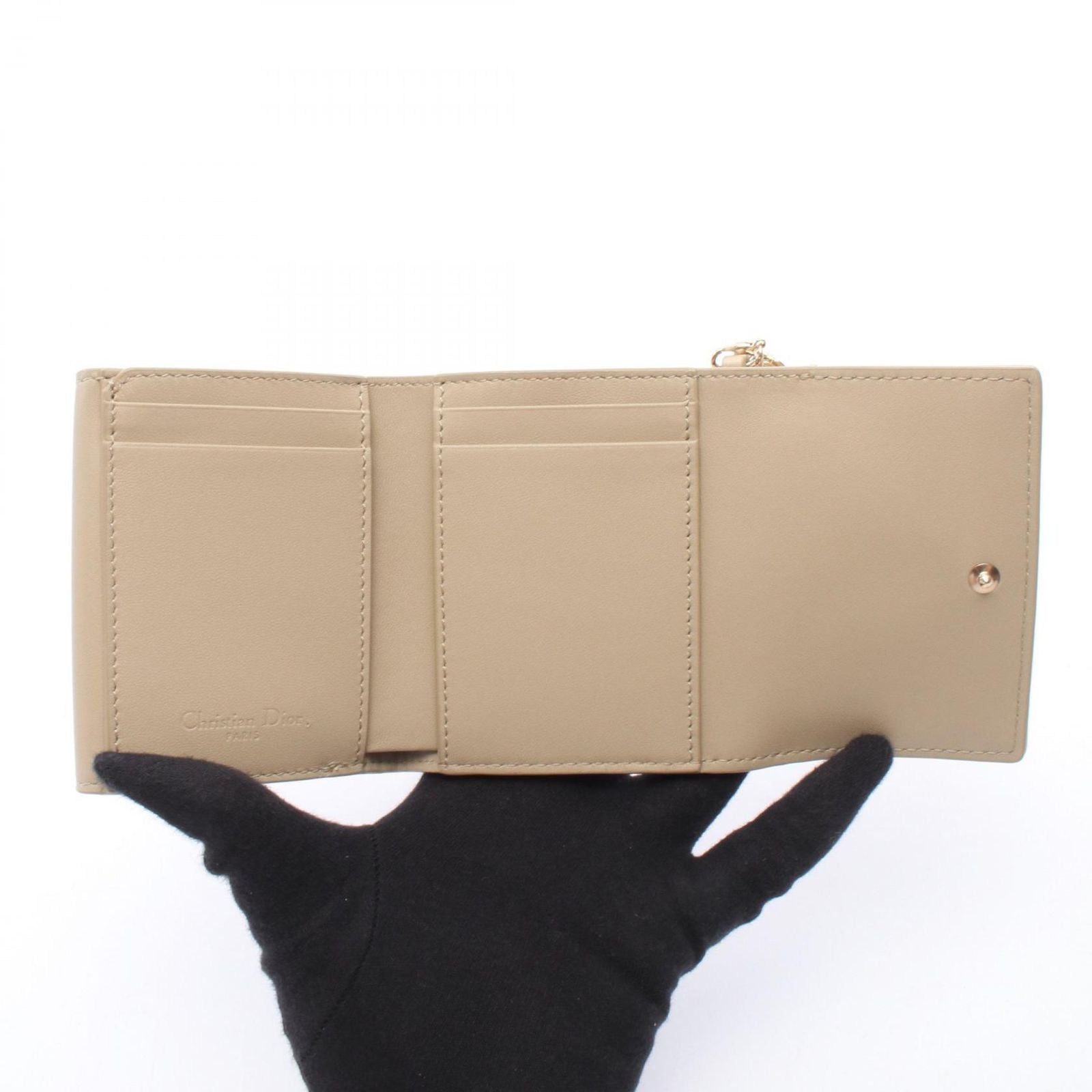 Dior Trifold Wallet Lady Dior Cannage Gold Lambskin — view 3