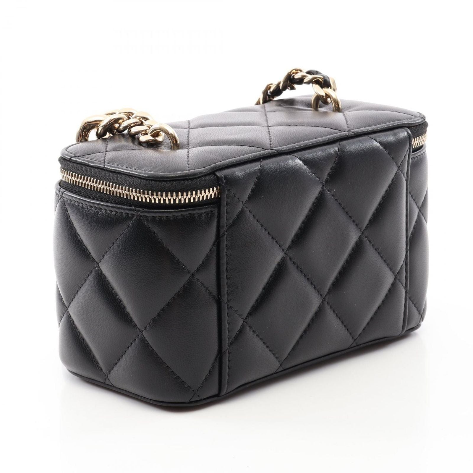 Chanel Shoulder Bag Quilted Vanity Black Lambskin Chain — view 2