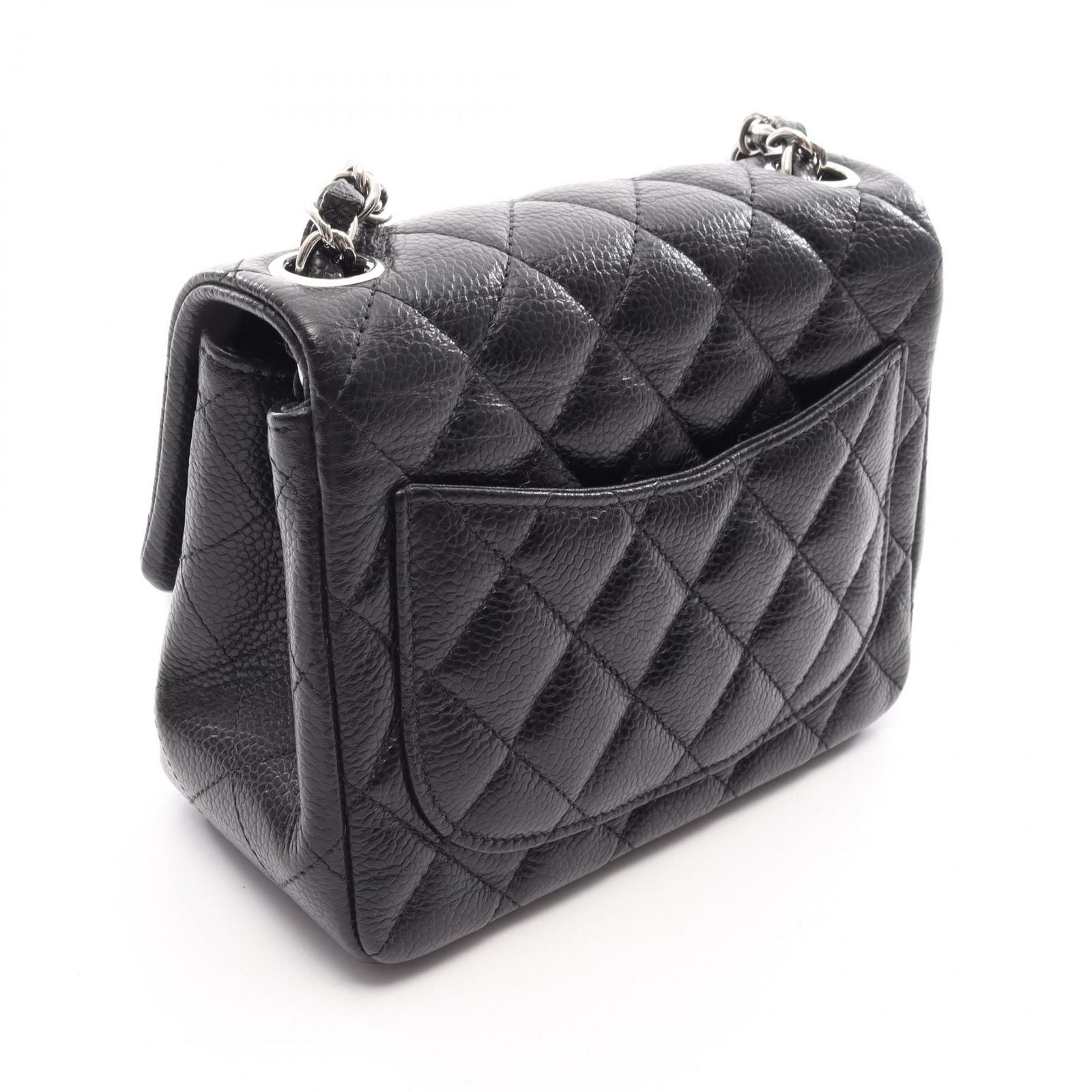Chanel Shoulder Bag Mini Quilted Black Caviar Leather Chain — view 2