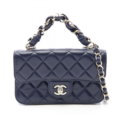 Chanel Shoulder Bag Quilted 2-Way Navy Lambskin Small Flap Chain