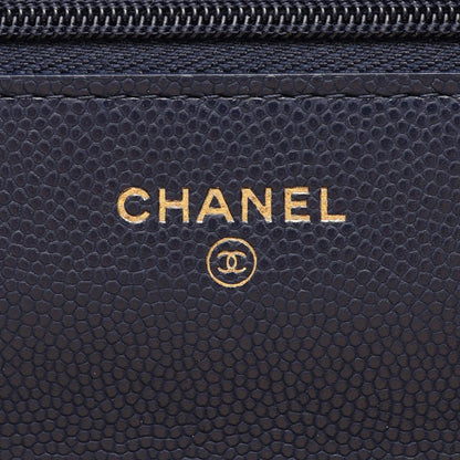 Chanel Shoulder Bag Quilted Navy Caviar Leather Chain Wallet — view 5