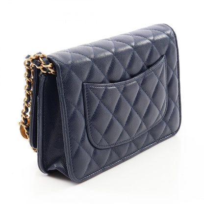 Chanel Shoulder Bag Quilted Navy Caviar Leather Chain Wallet — view 2