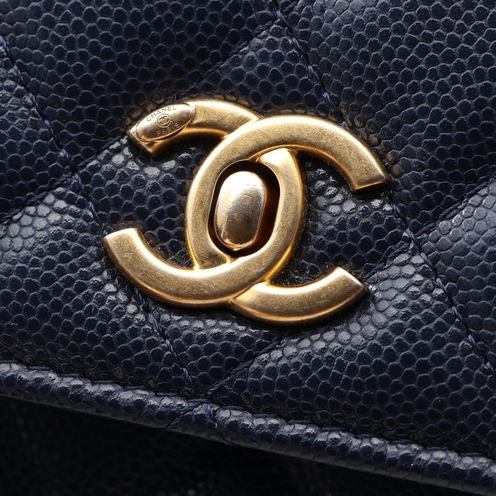Chanel Shoulder Bag Quilted Navy Caviar Leather Chain Wallet — view 7