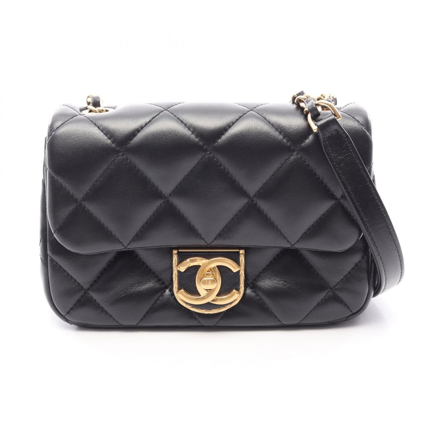 Chanel Shoulder Bag Quilted Small Flap Black Lambskin Chain