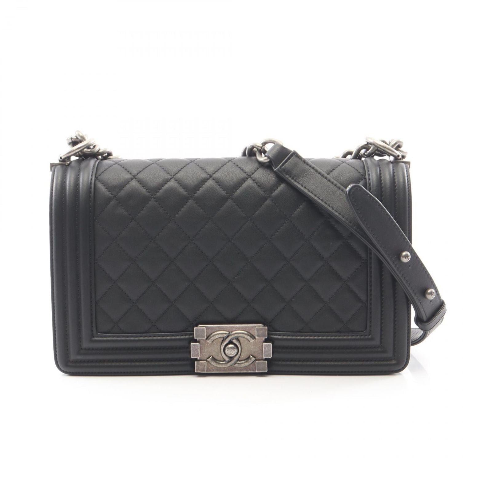 Chanel Shoulder Bag Boy Black Lambskin Boy Chain