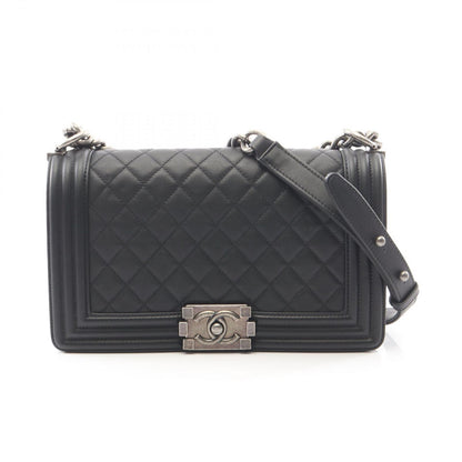 Chanel Shoulder Bag Boy Black Lambskin Boy Chain
