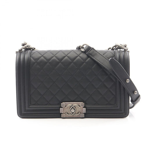 Chanel Shoulder Bag Boy Black Lambskin Boy Chain