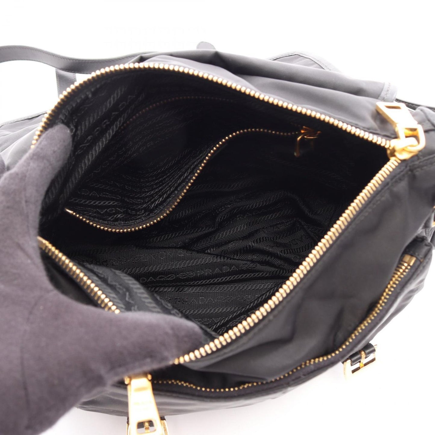 Prada Shoulder Bag Tessuto Saffian Black Nylon Saffiano Leather — view 3