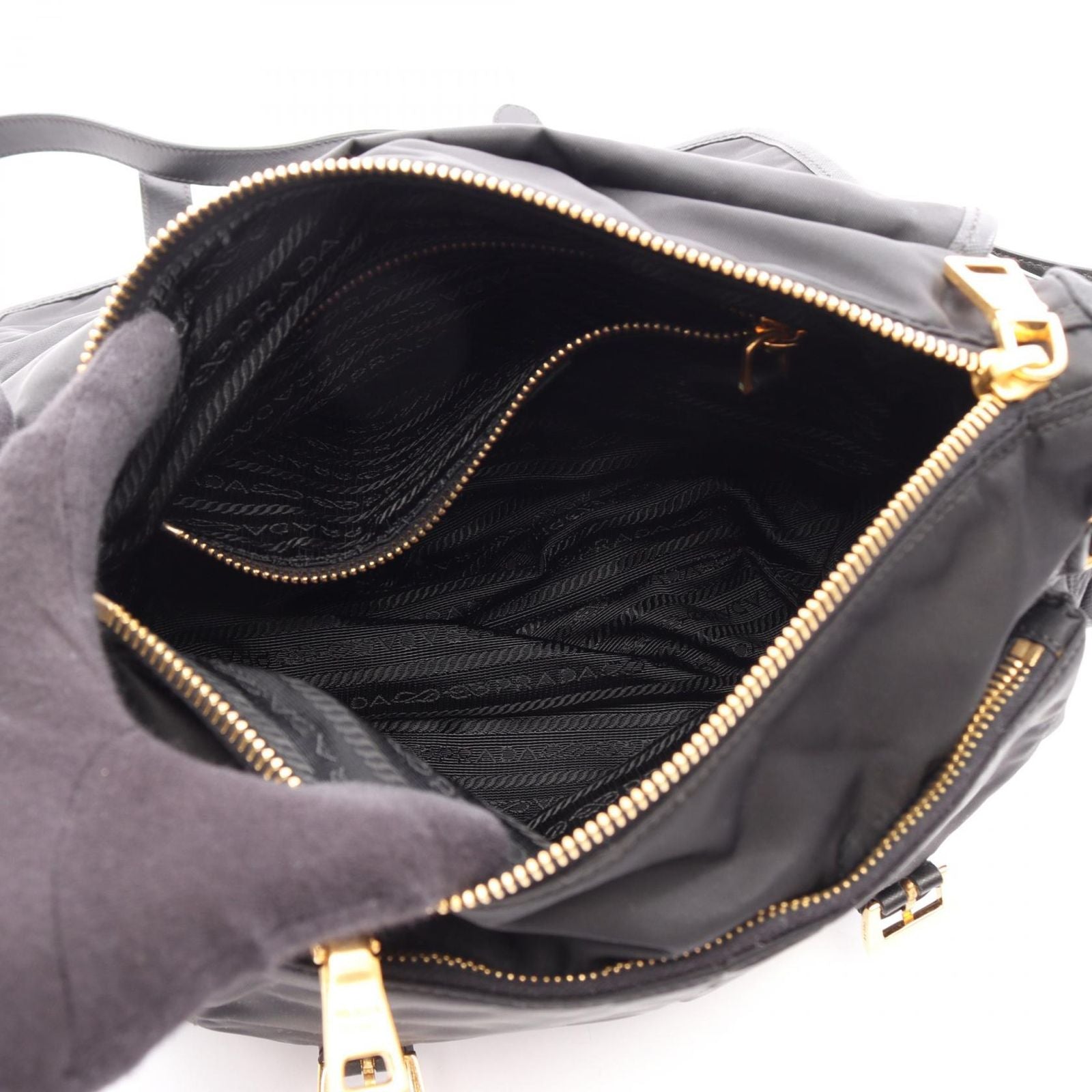 Prada Shoulder Bag Tessuto Saffian Black Nylon Saffiano Leather — view 3