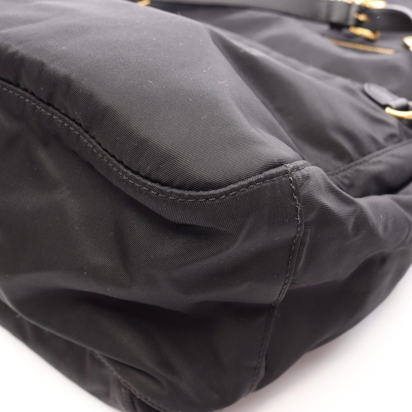 Prada Shoulder Bag Tessuto Saffian Black Nylon Saffiano Leather — view 5