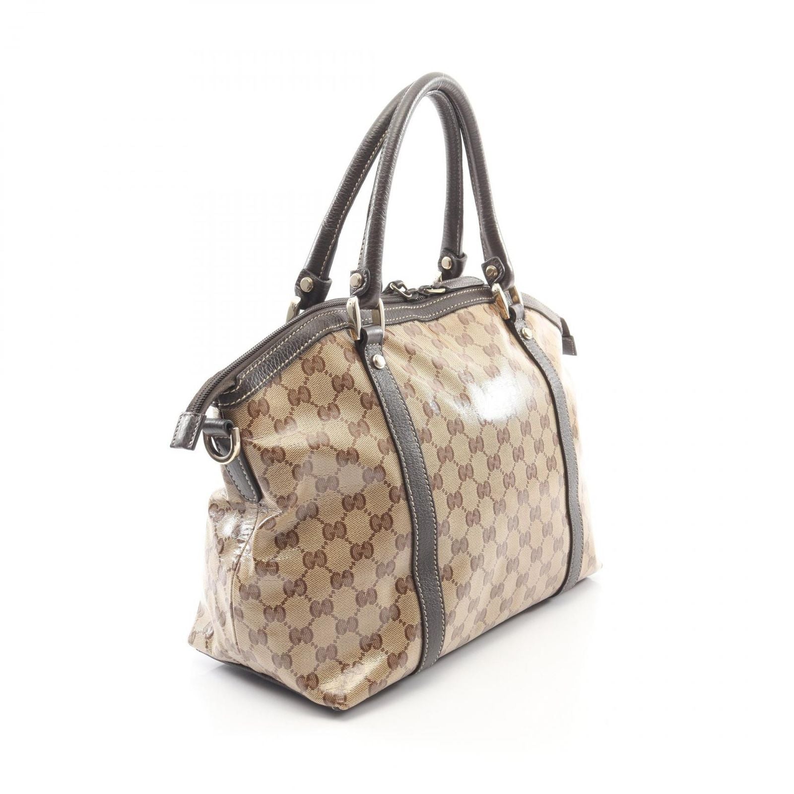 Gucci Tote Interlocking GG Crystal Way Beige Brown Canvas Leather Abbey 2-Way — view 2