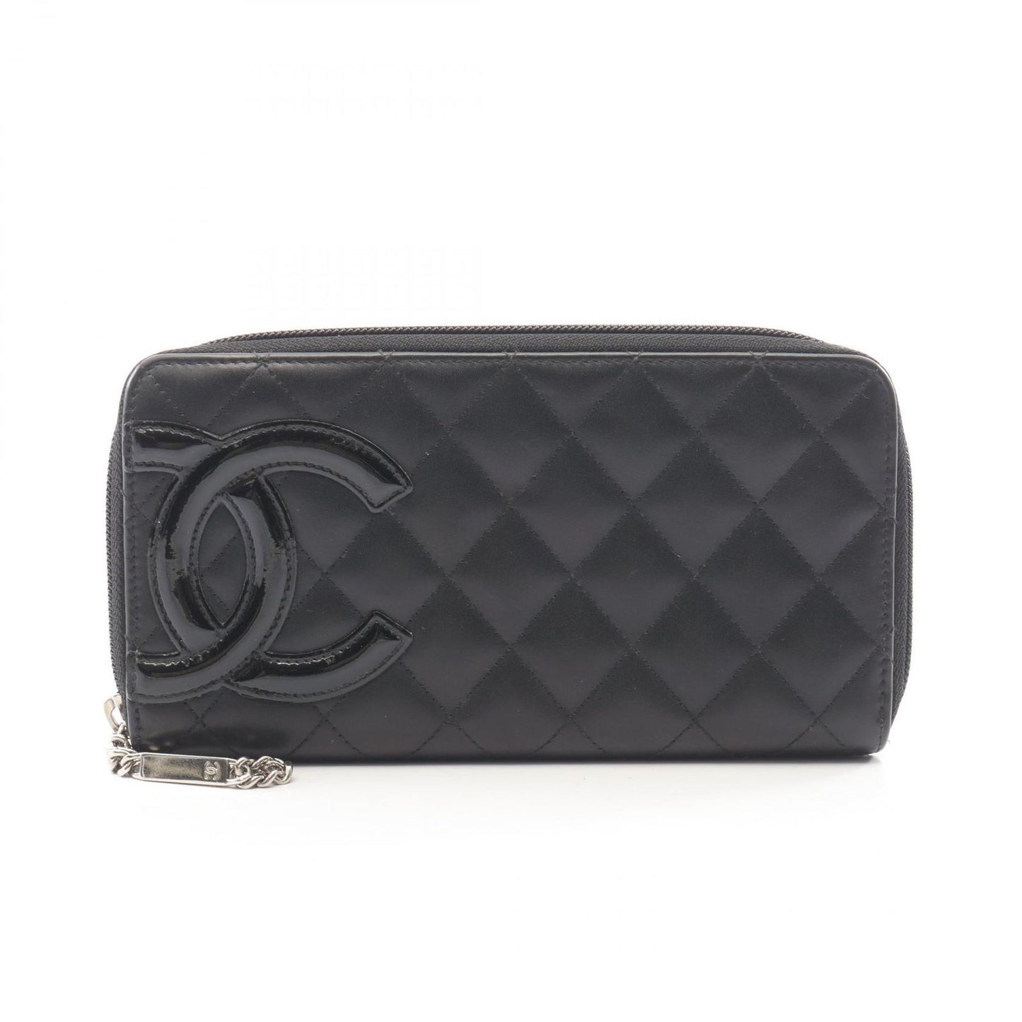 Chanel Round Wallet Cambon Line Black Enamel Leather Patent