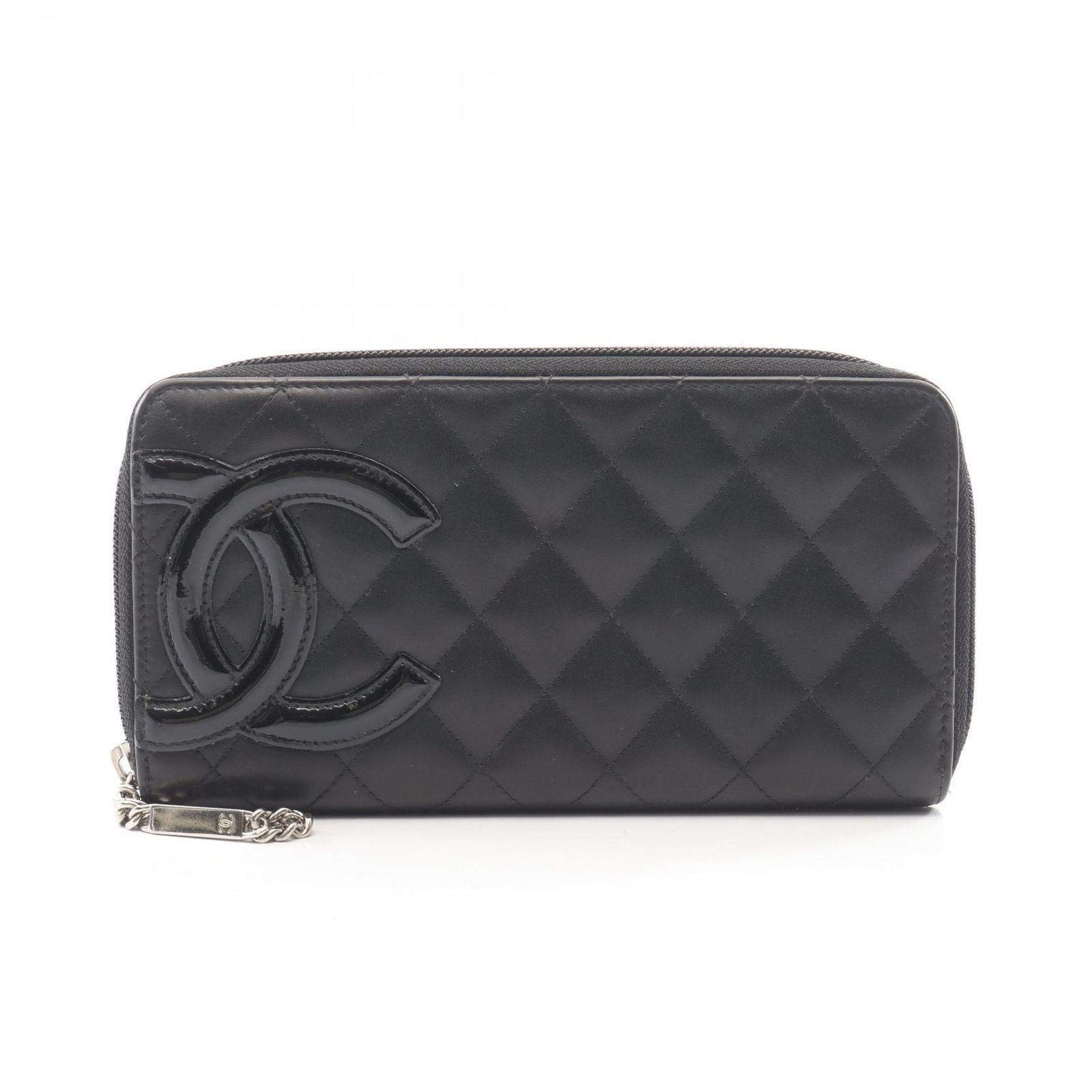 Chanel Round Wallet Cambon Line Black Enamel Leather Patent