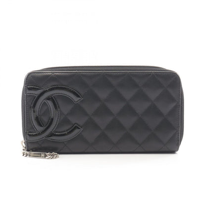Chanel Round Wallet Cambon Line Black Enamel Leather Patent