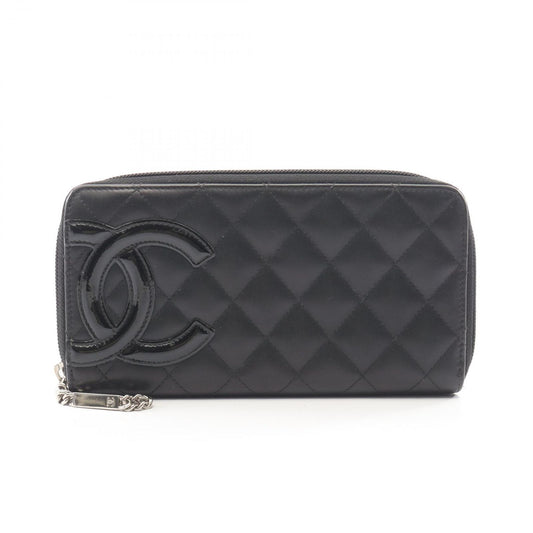 Chanel Round Wallet Cambon Line Black Enamel Leather Patent