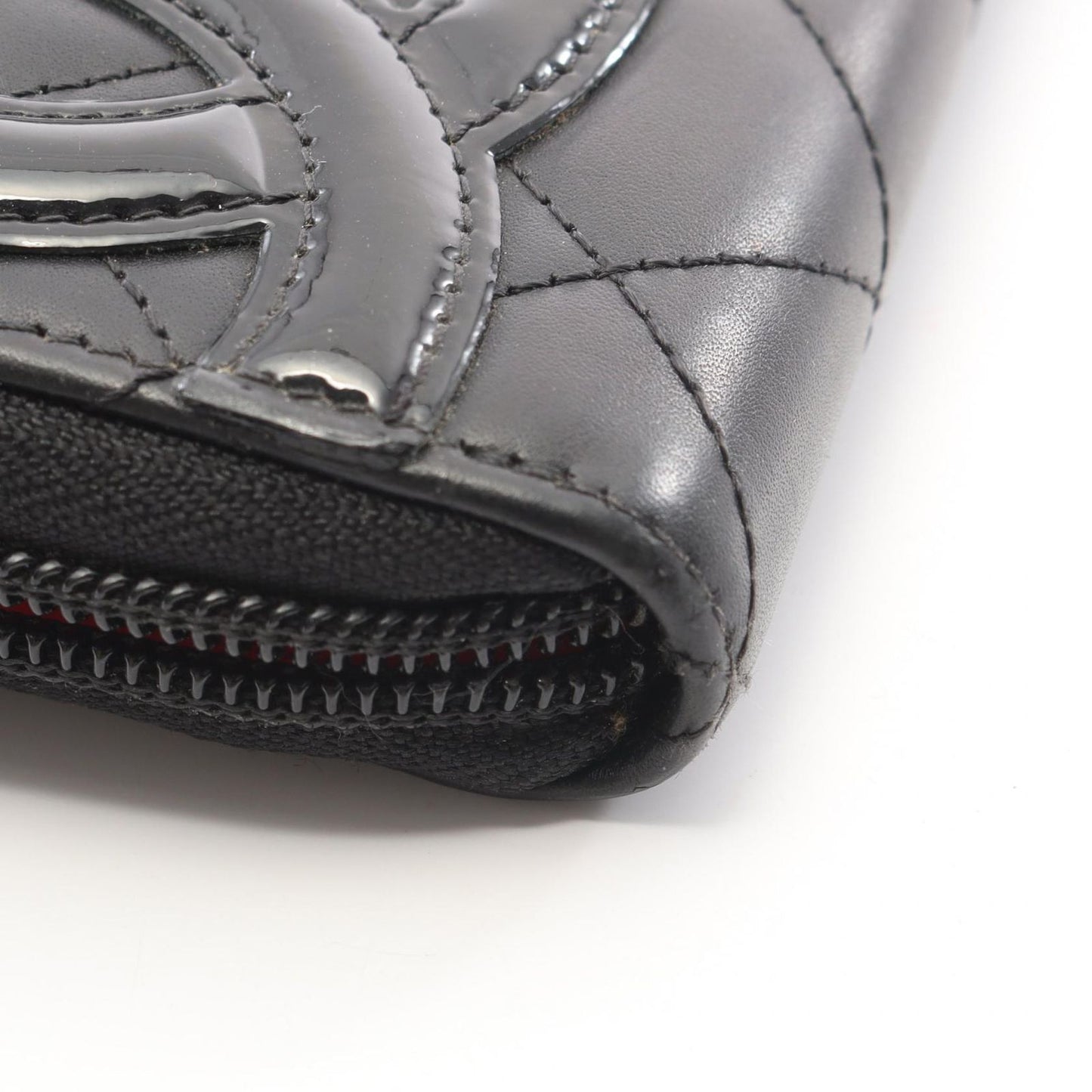 Chanel Round Wallet Cambon Line Black Enamel Leather Patent — view 9