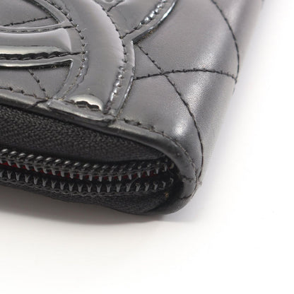 Chanel Round Wallet Cambon Line Black Enamel Leather Patent — view 9