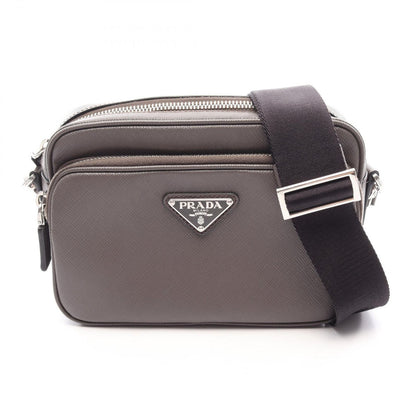 Prada Shoulder Bag Dark Gray Saffiano Leather Triangle Logo